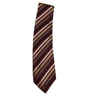 5/$15 Van Heusen 60 inch Red Cream Diagonal stripes 100% Silk Handmade Men's Tie